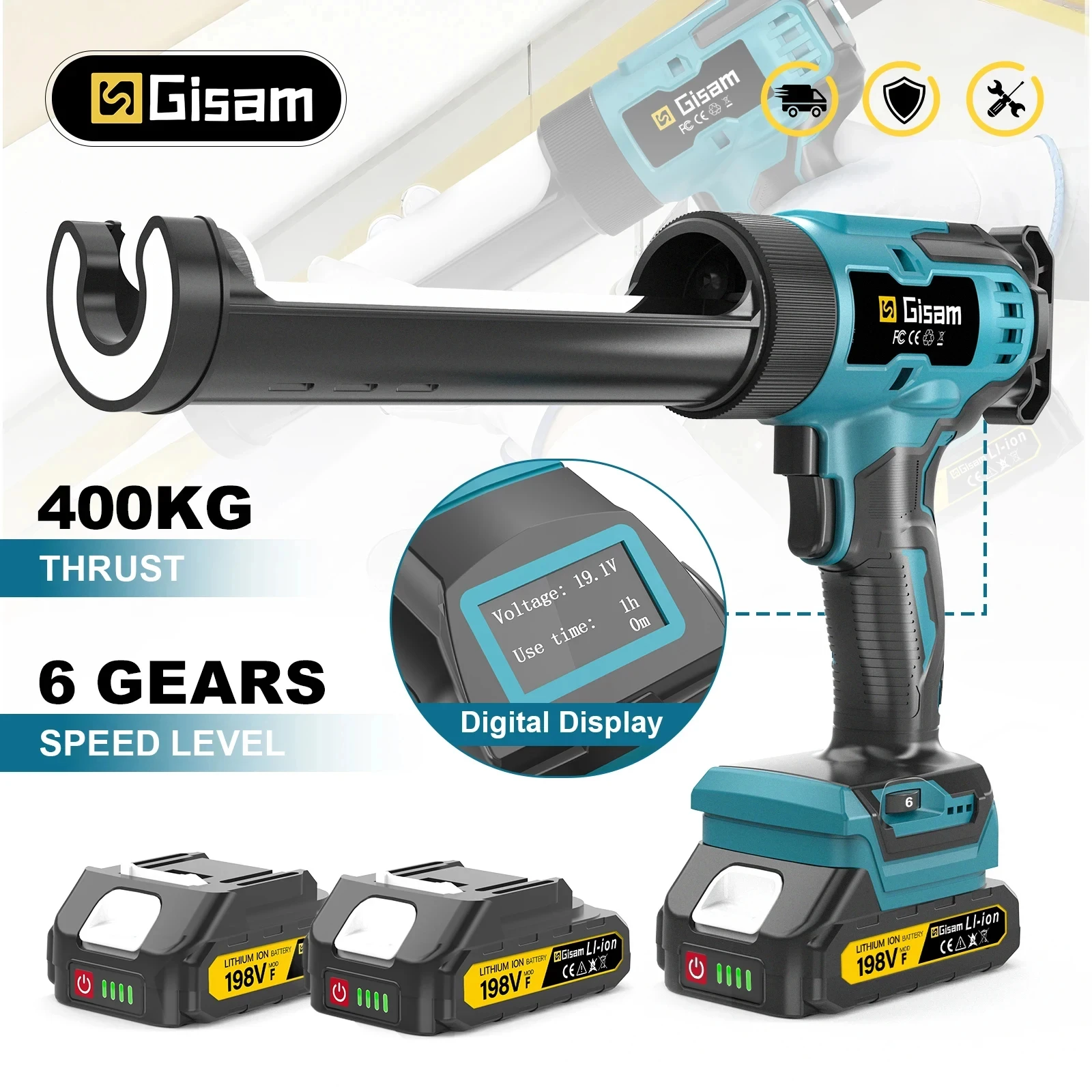 Gisam Akku-Klebepistole, Multifunktions-Glas-Dichtungspistole, Klebstoff-Dichtmittel-Elektrowerkzeug für Makita 18V Akku Image