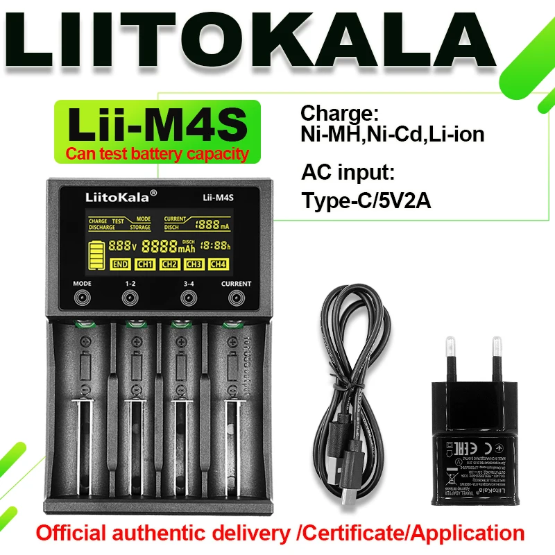 LiitoKala Lii-M4S 5 V EU AU UK US-Stecker-Ladegerät für 3,7 V 18650 26650 21700 14500 18350 17500 1,2 V AA AAA A C Image