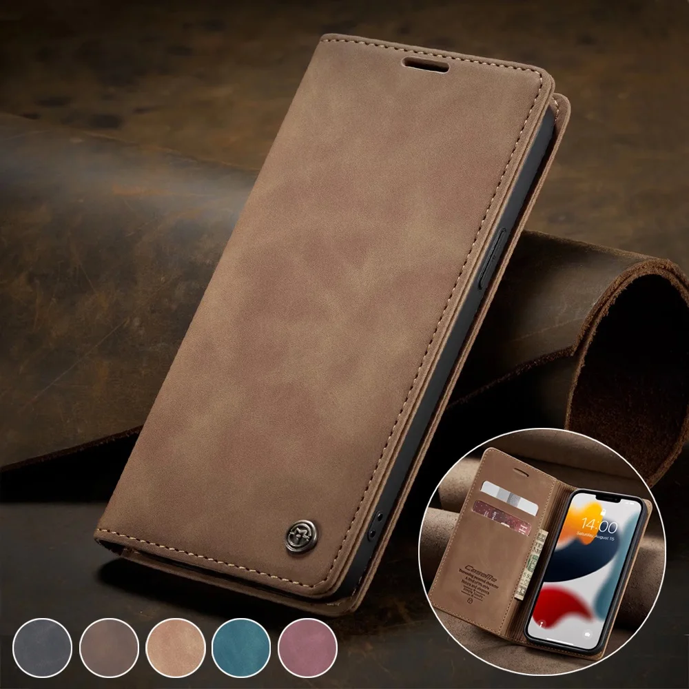 Matte Leder Flip Cover für iPhone 11 12 13 14 15 16e 17 Pro Max Mini Air Wallet Case XR XS 8 7 5S SE 2020 2022 magnetische Retro Image