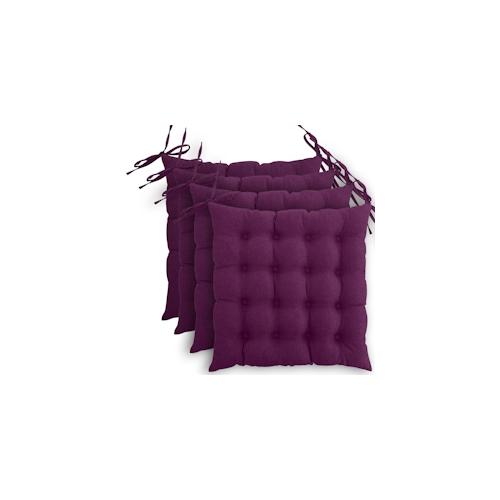 wometo 4er Set Sitzkissen Stuhlkissen 40x40 OEKO-TEX - beere violett Sitzauflage Bank Polster Sitzpolster mit Bändern / Schleife, Indoor / Outdoor