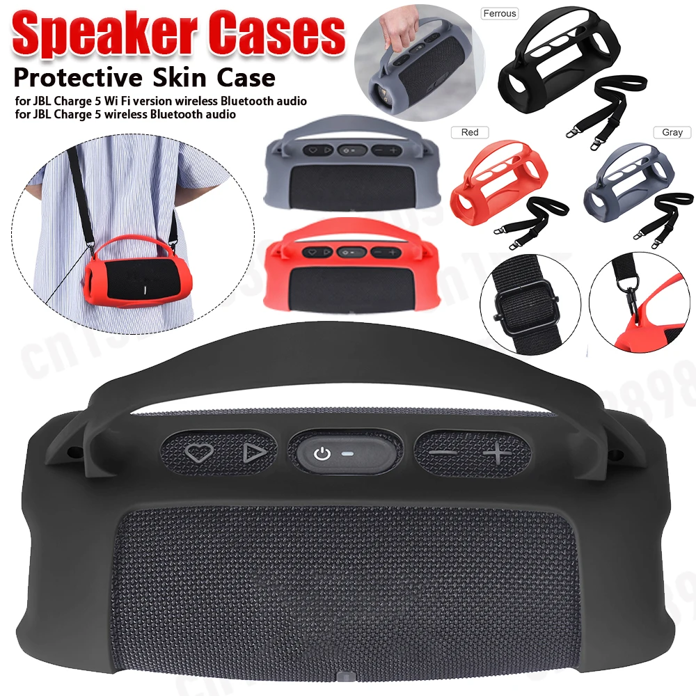 Silikonhülle mit Schultergurt, Reise-Trageschutzgel, weiche Haut für JBL Charge 5, Wi-Fi und JBL Charge 5-Lautsprecher Image