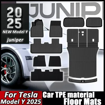 Car Trunk Mats For New Tesla Model Y 2025 Juniper TPE Floor Mats & Cargo Liner All Weather Trunk Mats Floor Liner Backrest Mats