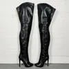 ZHIMA Frauen Oberschenkel Hohe Stiefel Runde Kappe Dünne High Heels Stiefel Seitlichem Reißverschluss Über Knie Damen Handgemachte Schuhe Frau Große Größe 41 43 44 52