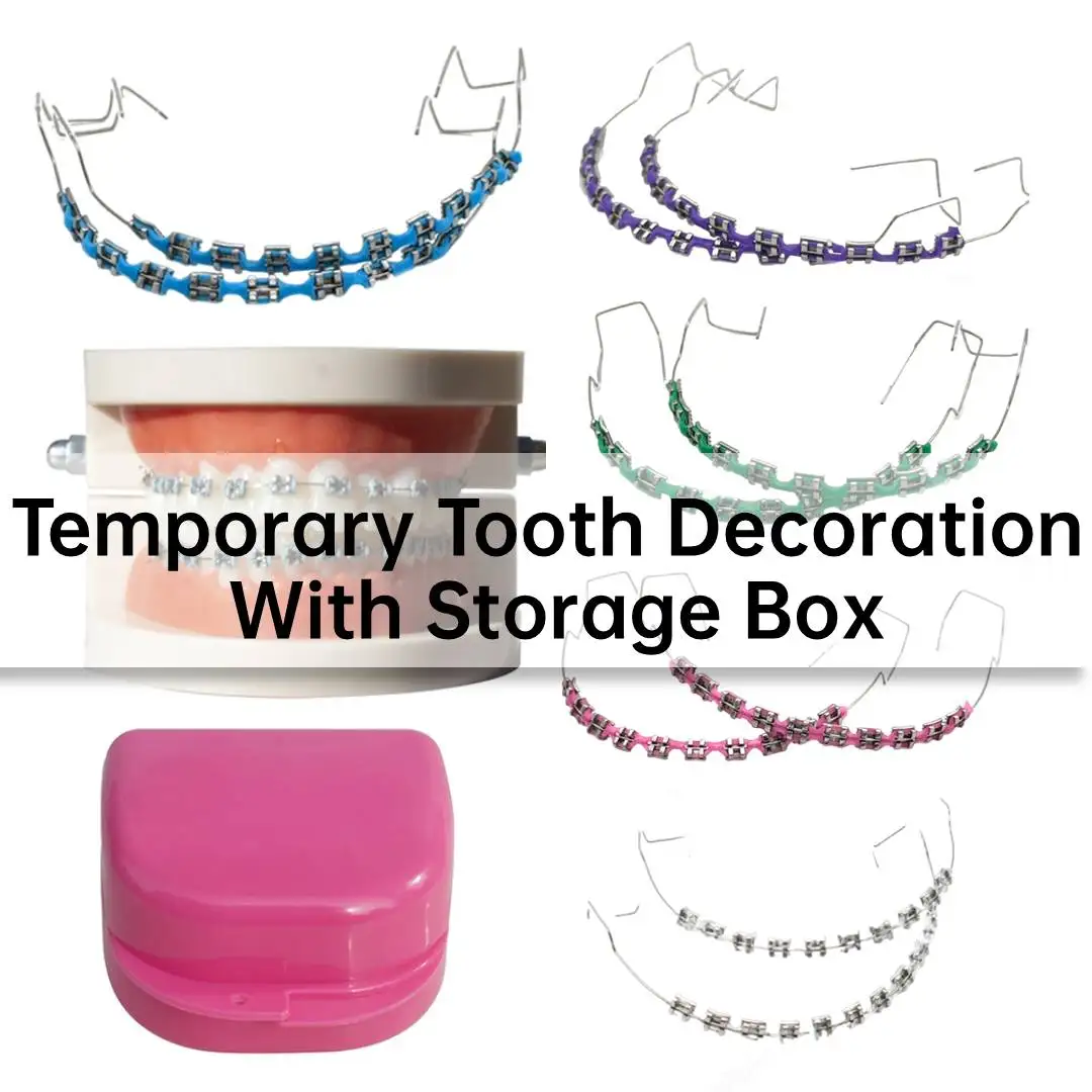 1 Paar gefälschte Zahnspangen für Zähne, bunte temporäre Zahnmedizin-Dekoration mit Metalldrähten, kieferorthopädische Ligaturbinder, Zahnedelsteine Image