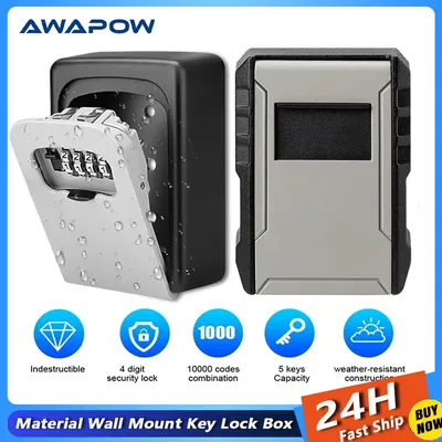 Awapow Metal Password Lock Storage Box Waterproof Wall Mount 4 Digit Password Key Box Anti Theft Lock Safe Box Large Capacity