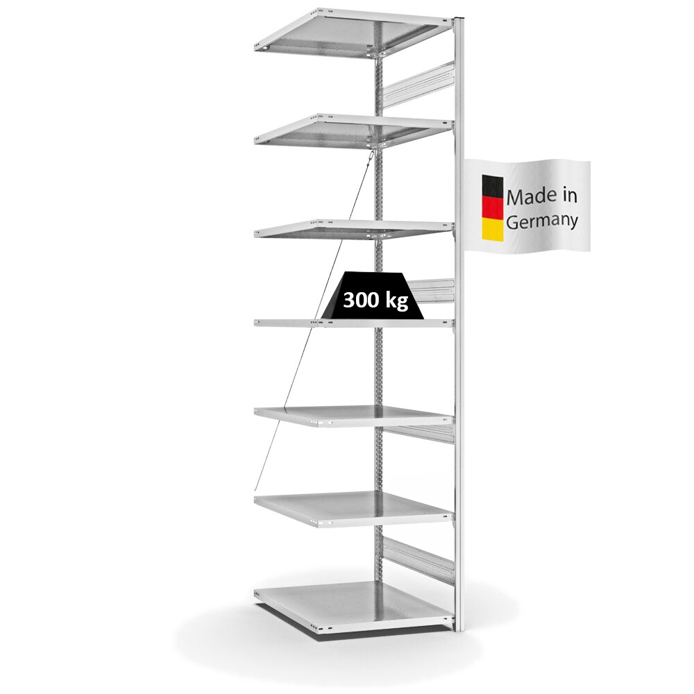 PROREGAL Fachbodenregal Stecksystem | Anbauregal | HxBxT 300x75x80cm | 7 Ebenen | Fachlast 300 kg | Einseitig nutzbar | Lichtgrau Image