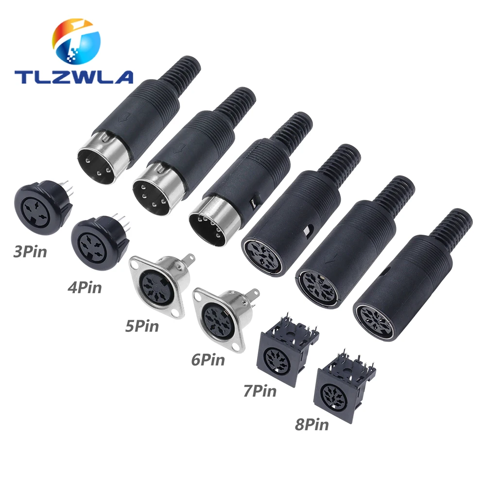 Lötanschluss DIN 3, 4, 5, 6, 7, 8-poliger DIN-Stecker, Buchse, mit Kunststoffgriff + Buchse, gegabeltes Chassis für Schalttafelmontage Image