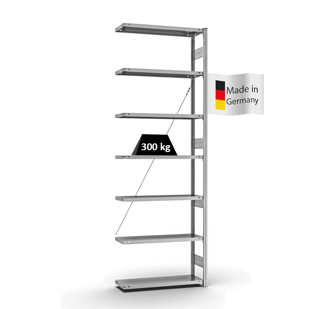 PROREGAL Fachbodenregal Stecksystem | Anbauregal | HxBxT 300x100x30cm | 7 Ebenen | Fachlast 300 kg | Einseitig nutzbar | Verzinkt Image