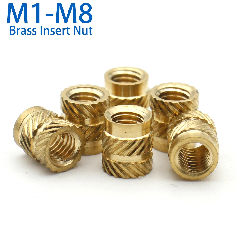 10/15/20/40/50/100 Stück M1 M1,2 M1,4 M2 M2,5 M3 M4 M5 M6 M8 Messinggewinde gerändelte Wärmeeinsatzmutter Kupfer Einbettung eingebettete Teile Muttern Image