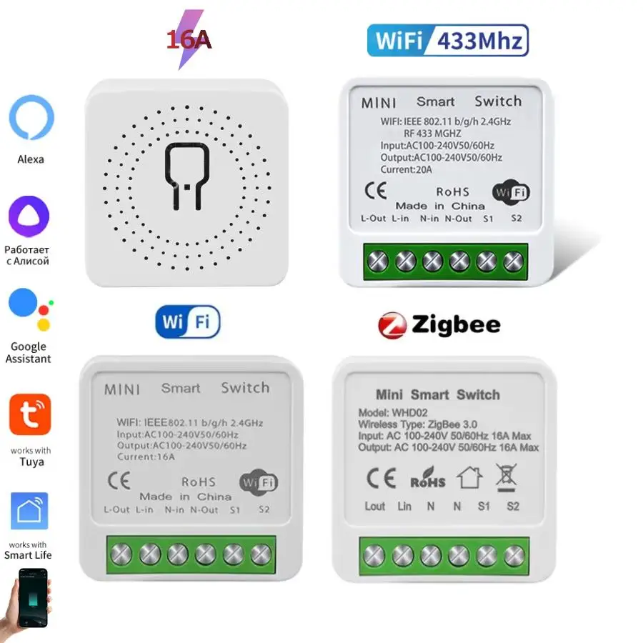 Tuya ZigBee WiFi Smart Switch RF 433Mhz 2Way Breaker Relais Modul 220V 110V Smart Leben APP sprach Steuerung Für Alexa Google Hause Image