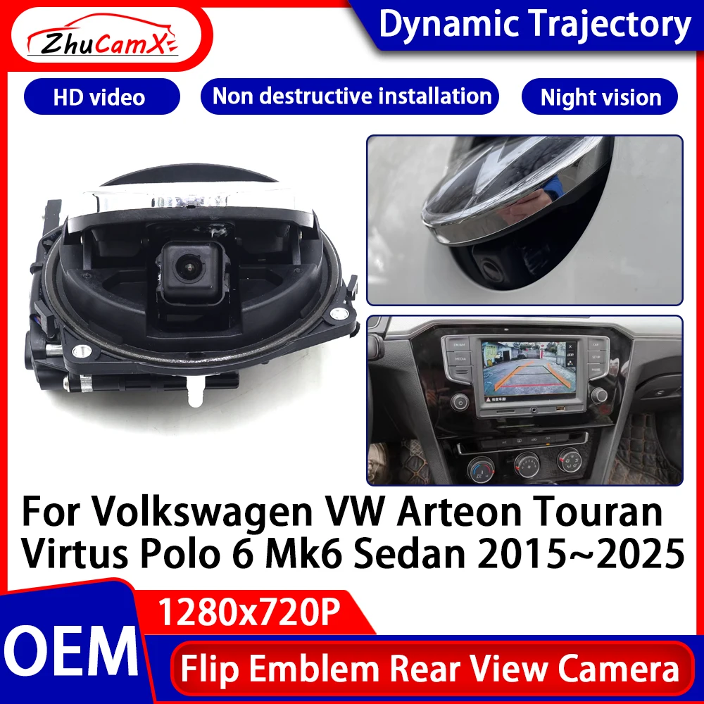 Für Volkswagen VW Arteon Touran Virtus Polo 6 Mk6 Limousine 2015 ~ 2025 Dynamische Flugbahn Flip Emblem Reverse Backup Rückansicht Kamera Image