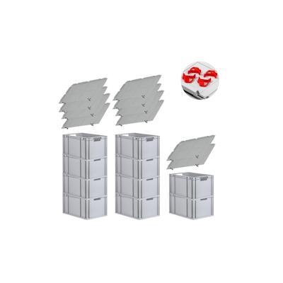 PROREGAL SparSet 10x Eurobox NextGen Economy mit Auflagedeckel & 4x Verschlüsse Rot, Griffe offen, HxBxT 32x40x60cm, 65L, Eurobehälter Image