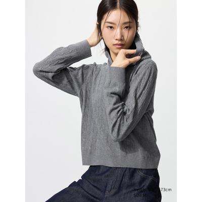 Uniqlo - Washable Knit Cable Hoodie - Grey - M