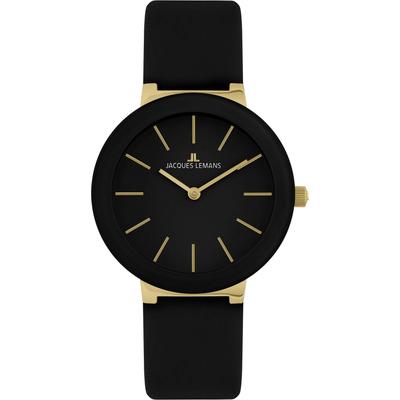 Quarzuhr JACQUES LEMANS "Monaco", schwarz (schwarz, goldfarben), Armbanduhren, Damen, Armbanduhr, Damenuhr, Crystexglas, Lederarmband Image