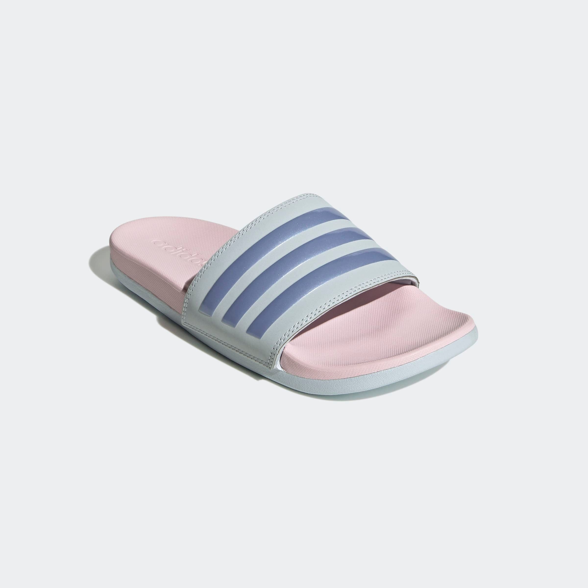Badesandale ADIDAS SPORTSWEAR "COMFORT ADILETTE", Damen, Gr. 39, halo blau, blau spark metallic, clear pink, Synthetik, Schuhe