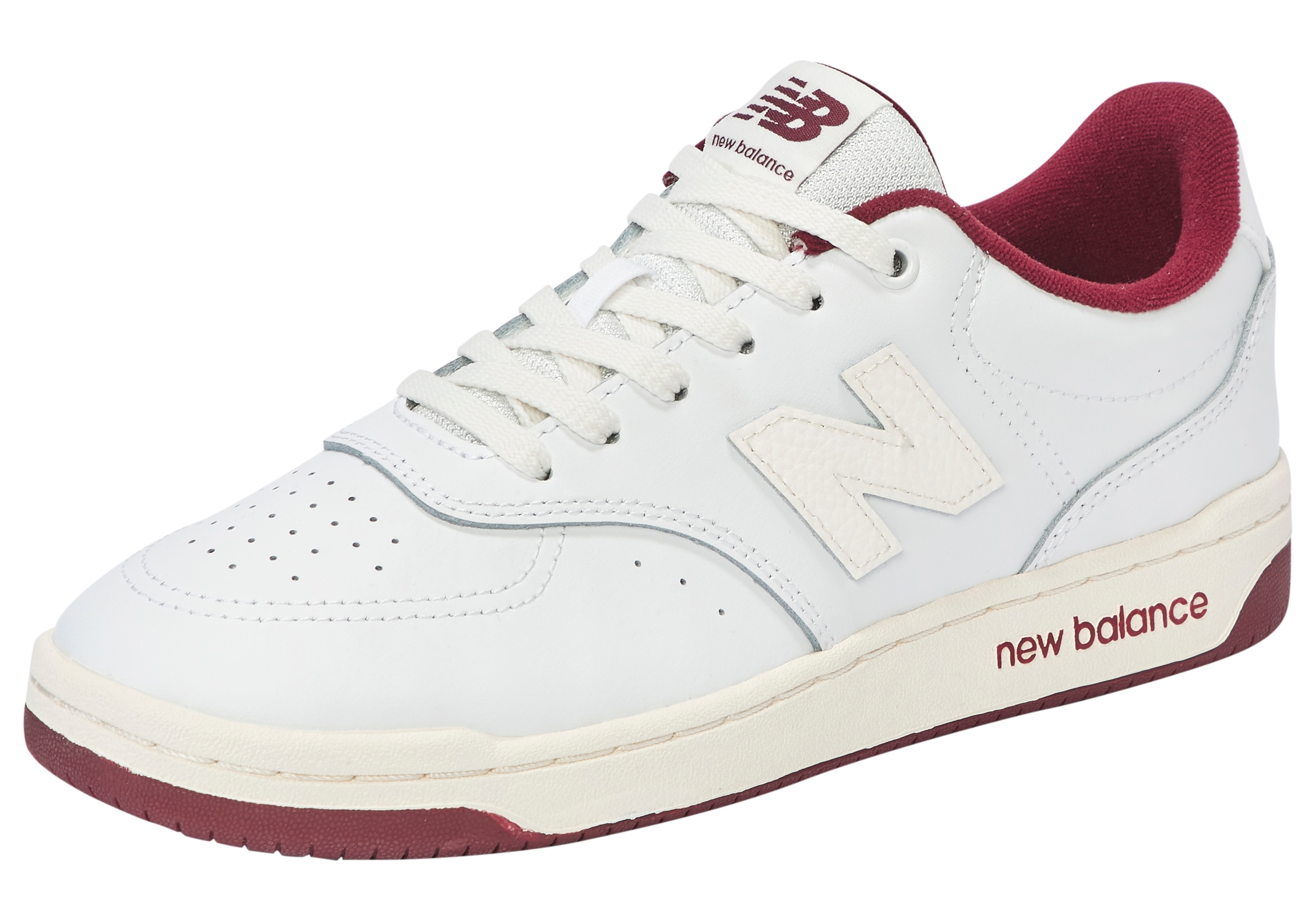 Sneaker NEW BALANCE "BB80", Damen, Gr. 41,5, weiß, sea salt, rot, Leder, Textil, mehrfarbig, Schuhe Sneaker, von dem New Balance 550 inspiriert