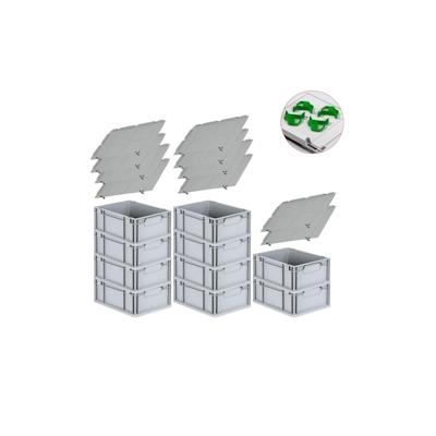 PROREGAL SparSet 10x Eurobox NextGen Economy mit Auflagedeckel & 4x Verschlüsse Grün, Griffe zu, HxBxT 17x30x40cm, 16L, Eurobehälter Image