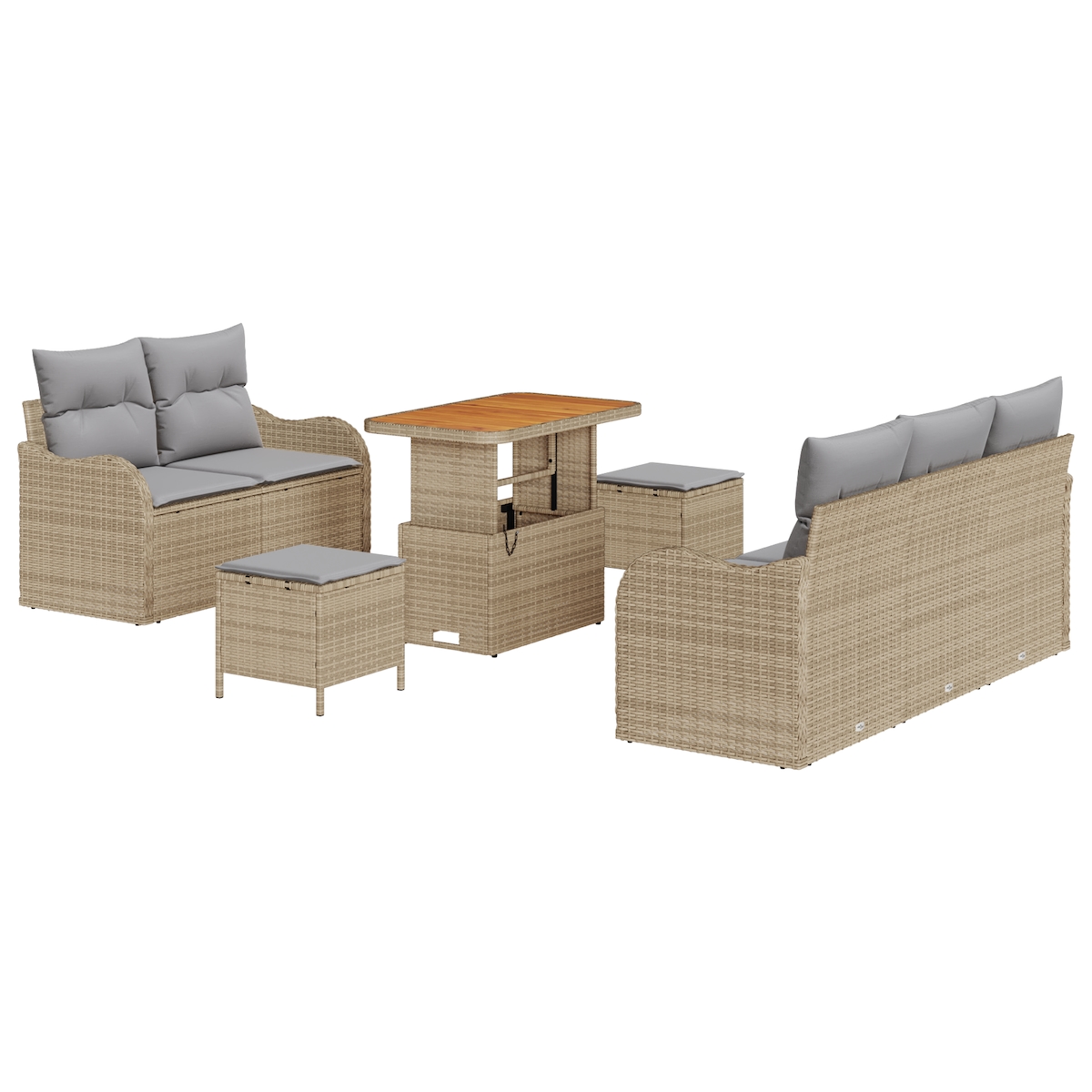 vidaXL 8-teiliges Garten Sofa Set mit Kissen Beige Poly Rattan Akazie Image