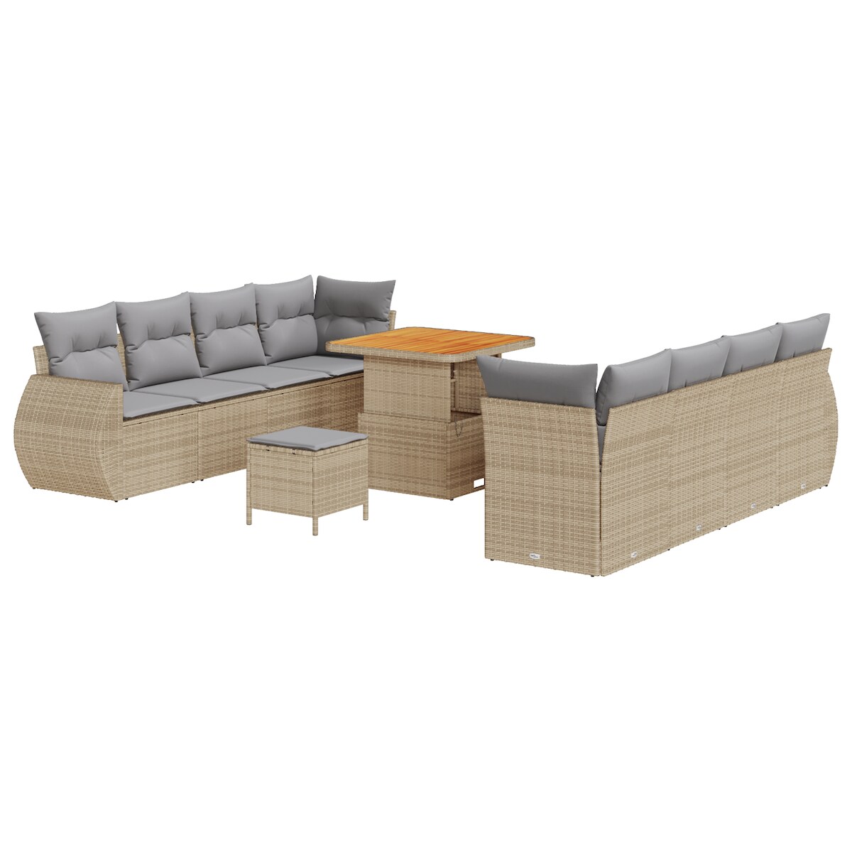 vidaXL 11-teiliges Garten-Sofa-Set mit Kissen in Beige aus Poly-Rattan und Akazie Image