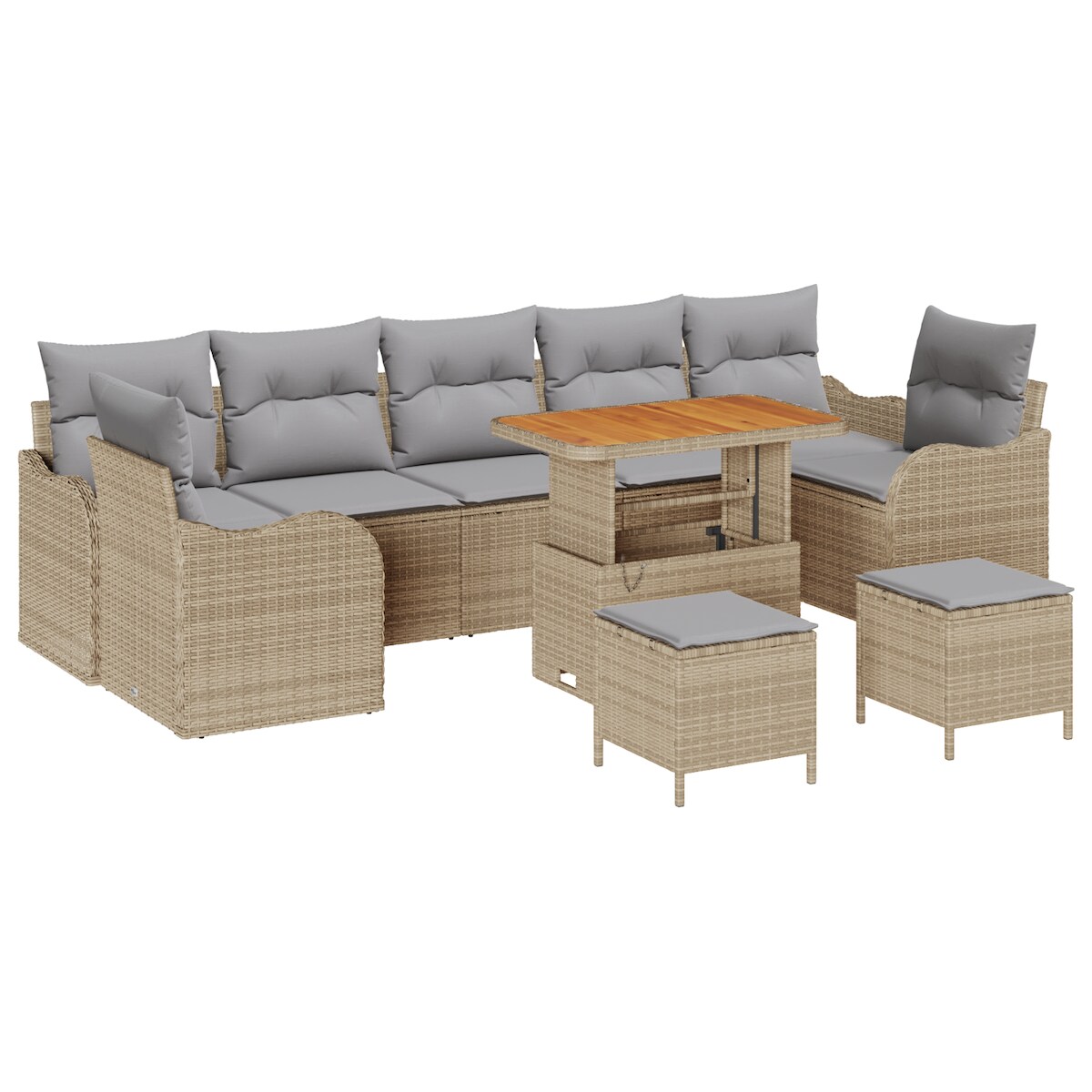 vidaXL 10-teiliges Garten Sofa Set mit Kissen Beige Poly Rattan Akazie Image