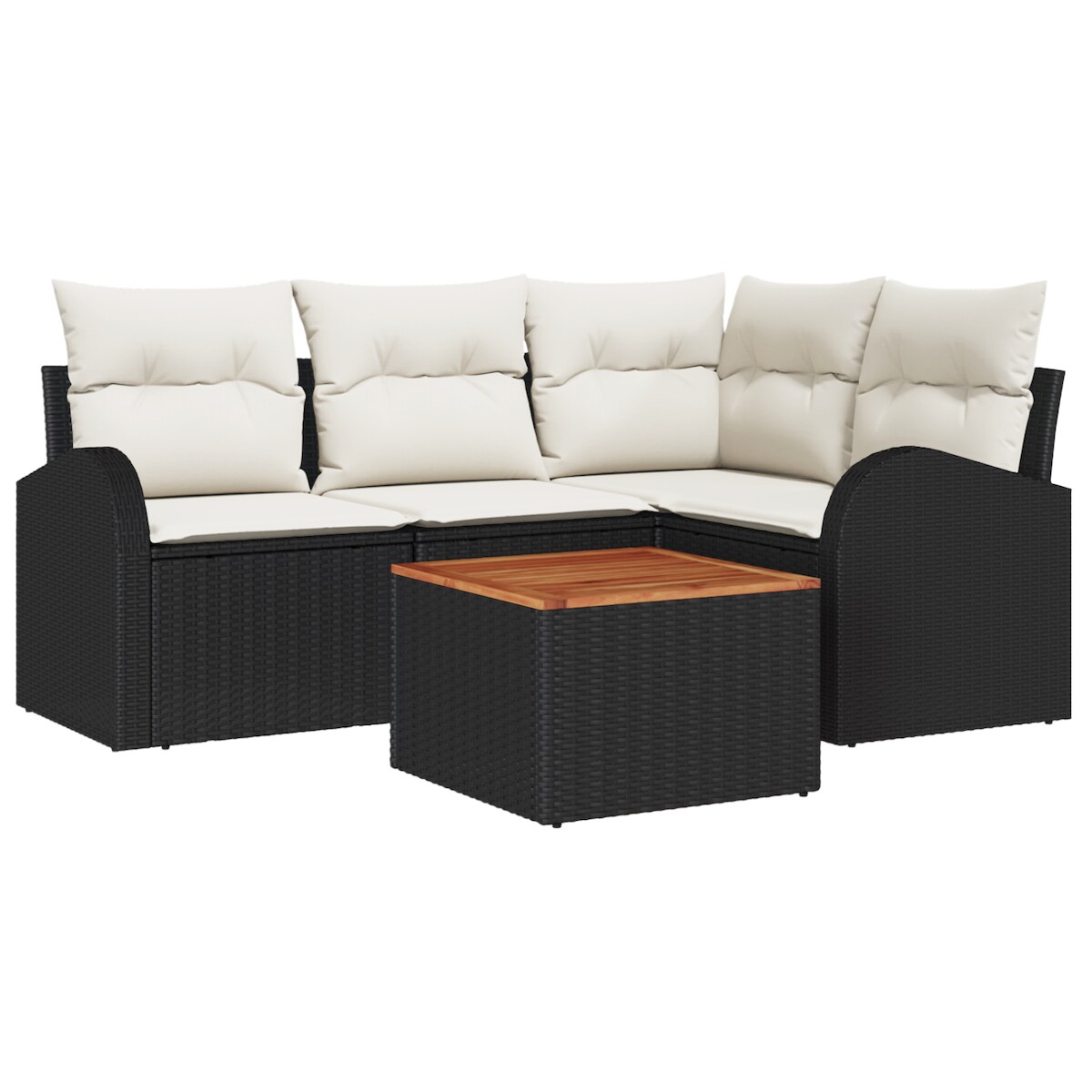 vidaXL 5-teiliges Garten-Sofa-Set mit Kissen Schwarz Poly-Rattan Akazie Image