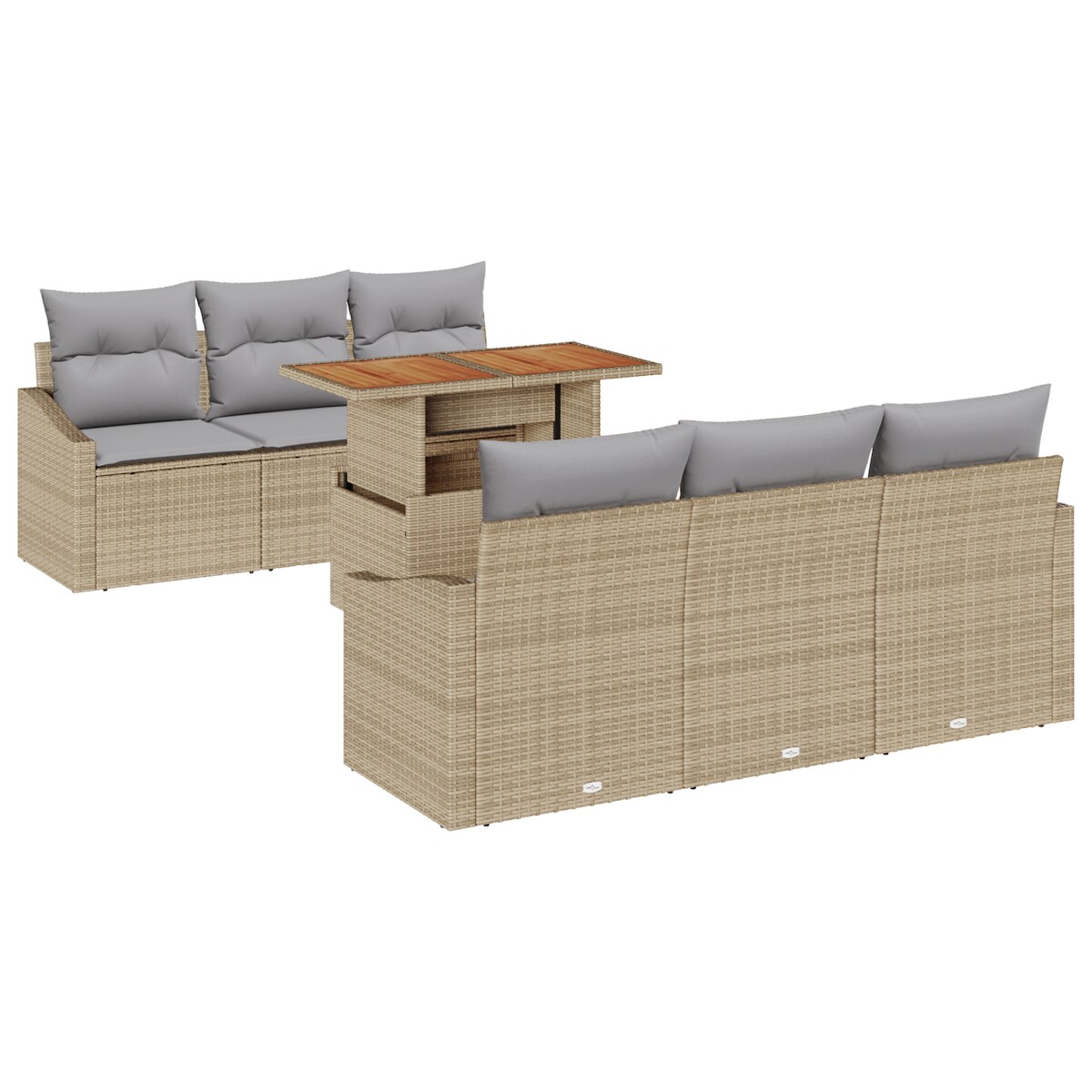 vidaXL 7-teiliges Gartenset für den Essbereich mit Kissen in Beige aus Poly Rattan und Akazie. Image
