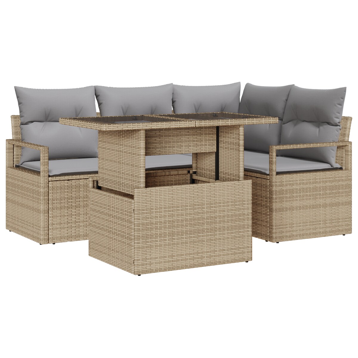 vidaXL 5-teiliges Garten-Sofa-Set mit Kissen in Beige aus Poly Rattan Image