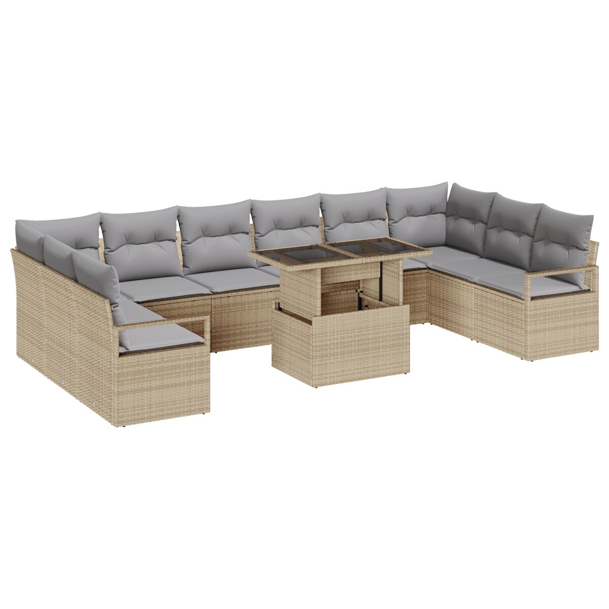 vidaXL 11-teiliges Gartensofa-Set mit Kissen in Beige aus Poly Rattan Image
