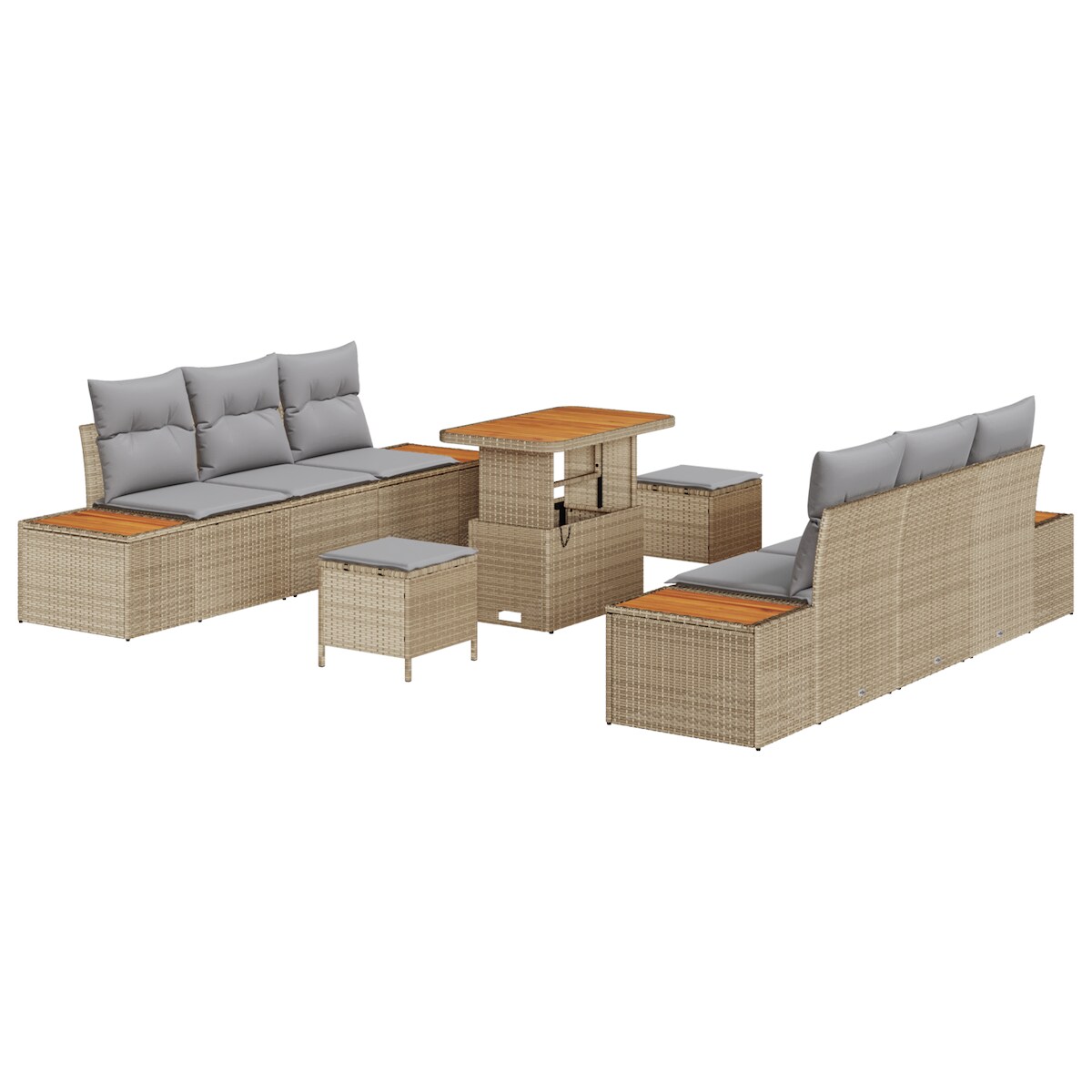 vidaXL 9-teiliges Garten Sofa Set mit Kissen in Beige aus Poly Rattan und Akazie Image