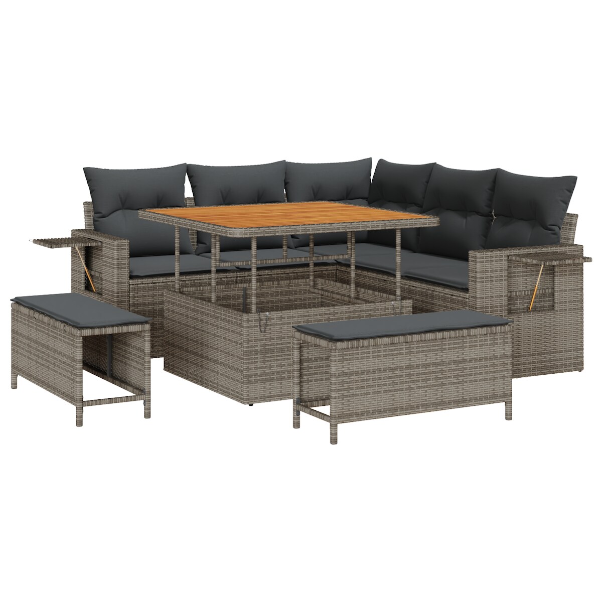vidaXL 8-teiliges Garten Sofa Set mit Kissen Grau Poly Rattan Akazie Image