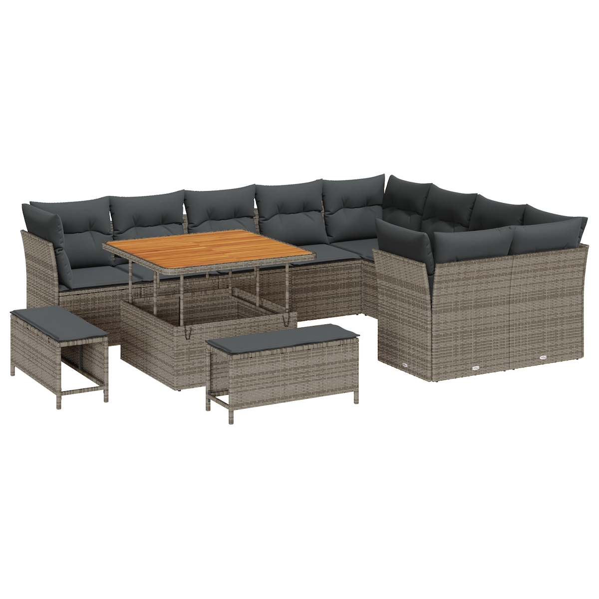 vidaXL 12-teiliges Garten-Sofa-Set mit Kissen in Grau aus Poly-Rattan und Akazie Image