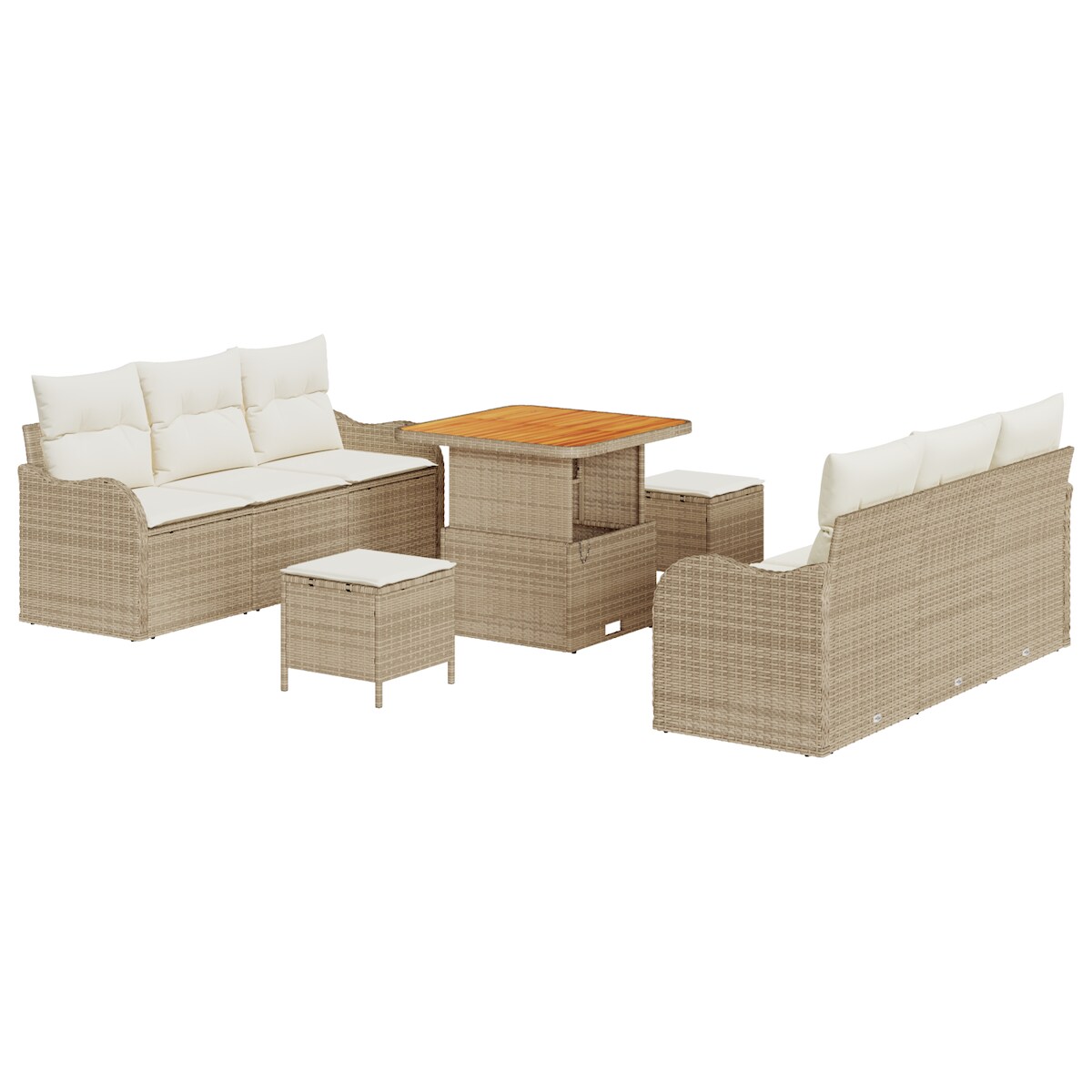 vidaXL 9-teiliges Garten-Sofa-Set mit Kissen in Beige aus Poly Rattan und Akazie Image