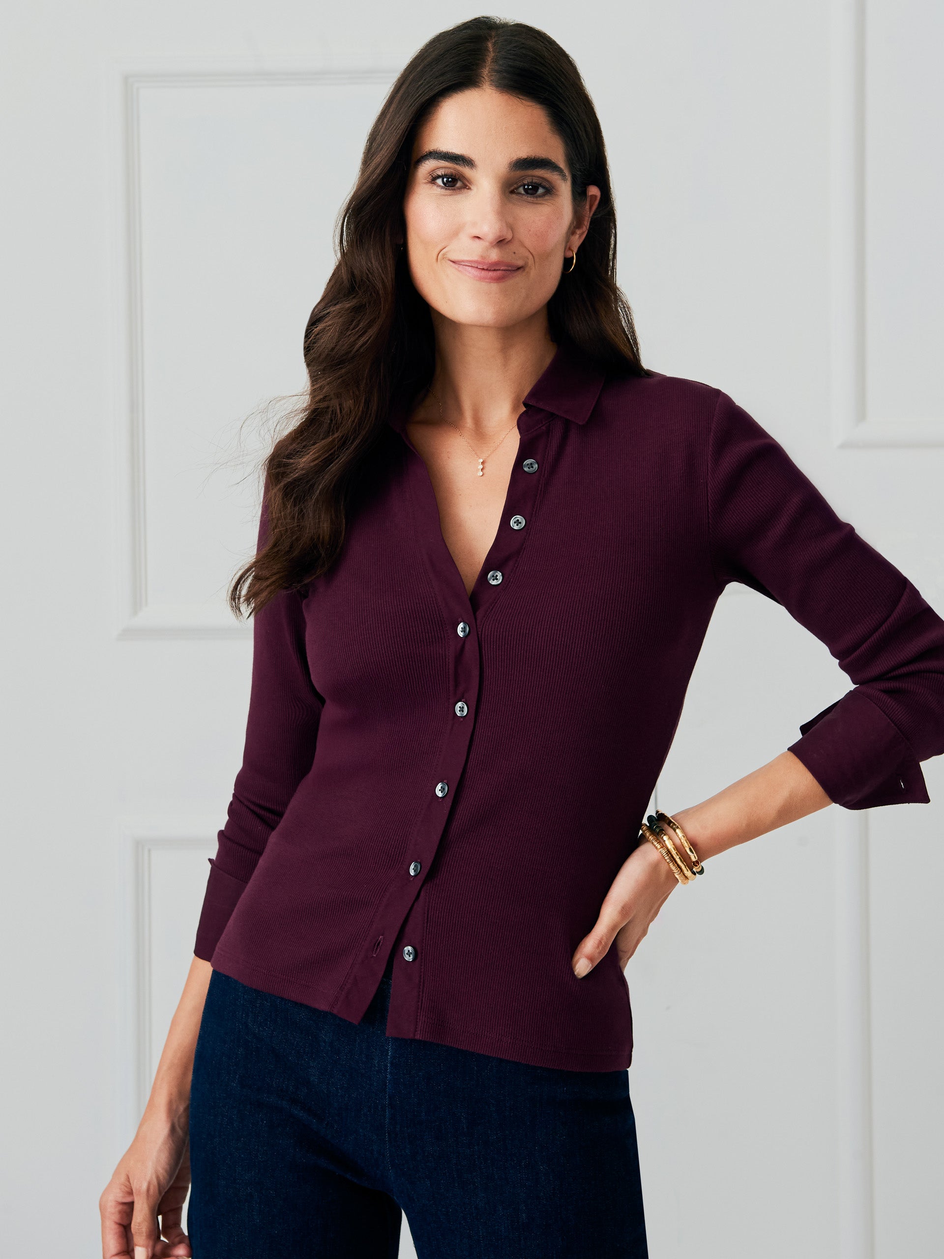 J.McLaughlin Women's Theodora Shirt Merlot, Size Small | Cotton/Spandex