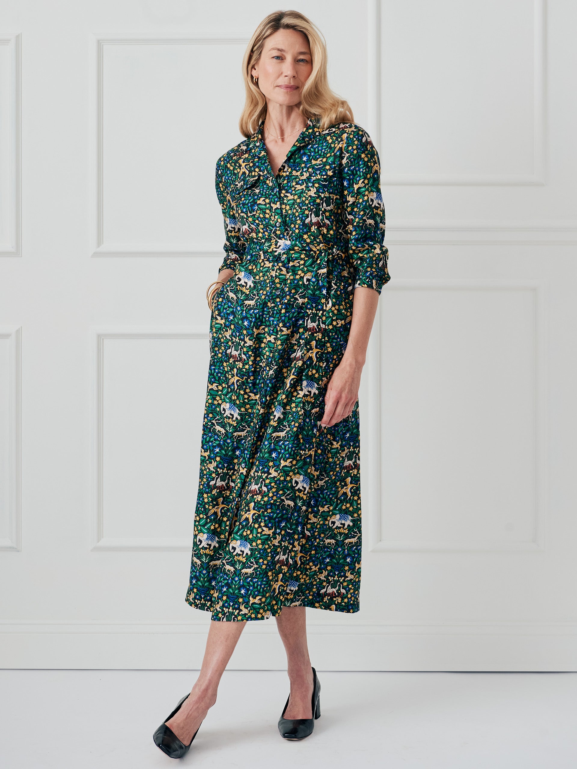 J.McLaughlin Women's Freda Dress in Savanna Blooms Black/Green/Yellow, Size XS | Silk