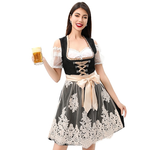 Oktoberfest Schnürung Kleid Dirndl Trachtenbluse Dienstmädchen Bayerisch Deutsch München Wiesn Damen Karneval Party Bier Festival Stoff im traditionellen Stil Image