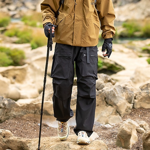 Herren Cargohosen Wanderhosen Regenhose zum Wandern Wasserdichte Hosen Frühling Winter Herbst Außen Normale Passform Wasserdicht Winddicht Unterteile Tasche Schwarz Weiß Camping / Wandern Laufen S M Image