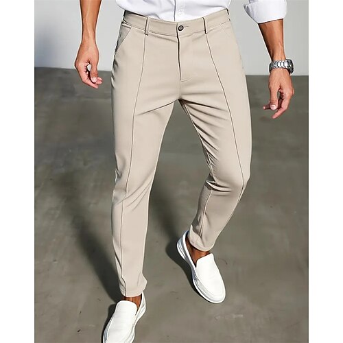 Herren Anzughose Slim Fit Hose Chinos Tasche Knöpfe Einfach Komfort Formell Party Arbeit Mode Klassicher Stil Schwarz Dunkelblau Mikroelastisch Image