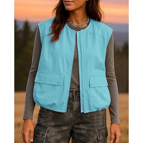 Damen Wanderweste Cargo-Weste Frühling Herbst Draussen Leicht Atmungsaktiv Weste Jagd Angeln Klettern Schwarz Rosa Armeegrün Marinenblau Khaki Image