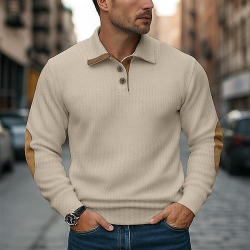 Herren Sweatshirt Pullover Kapuzenpullover mit Knöpfen Schwarz Weiß Blau Khaki Grau Revers Einfach Patchwork Sport Outdoor Lässig Täglich Streetwear Cool Sportbekleidung Frühling Herbst Bekleidung