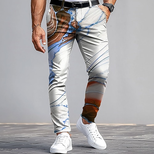 Herren Anzughose Hose Slim Fit Hose mit Taschen Geometrisch Marmor Abstrakte Kunst Volle Länge Outdoor Täglich Ferien Lässig Wein Blau Mikroelastisch Image