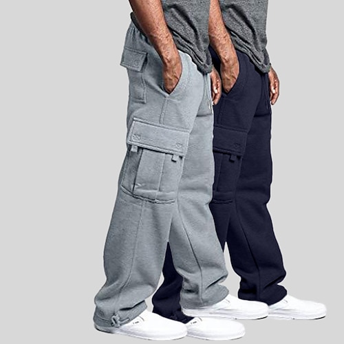 Herren Cargo-Jogginghose Jogginghose Fleecehose Hose Kordelzug Elastischer Bund Mehrere Taschen Einfarbig Warm Feuchtigkeitsableitend Volle Länge Lässig Täglich Laufen Mode Streetwear Image