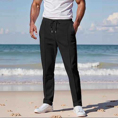Herren Jogginghose Hose Freizeithose Waffelhose Elastischer Bund Kordelzug Einfach Komfort Volle Länge Outdoor Lässig Täglich Urlaub Mode Schwarz Weiß Dehnbar Image