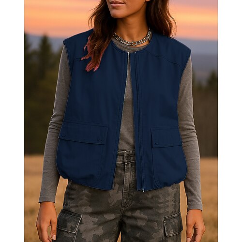 Damen Wanderweste Cargo-Weste Frühling Herbst Draussen Leicht Atmungsaktiv Weste Jagd Angeln Klettern Schwarz Rosa Armeegrün Marinenblau Khaki Image