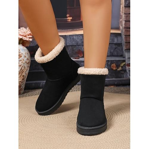 Damen Stiefel Schneestiefel Täglich Flacher Absatz Runde Zehe Lässig Wildleder Loafer Kamel Schwarz Weiß