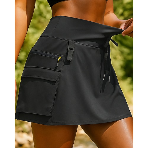 Damen Cargoröcke Outdoor-Röcke Sommer Außen Normale Passform Schnelltrocknend Leicht Elastisch Atmungsaktiv Rock Elastischer Bund Schwarz Weiß Tennis Golfspiel Laufen XS S M L XL Image