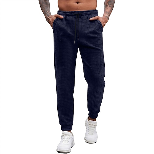 Herren Jogginghose Hose Waffelhose Tasche Elastischer Bund Kordelzug Einfach Komfort Sport im Freien Täglich Mode Lässig Schwarz Weiß Mikroelastisch Image