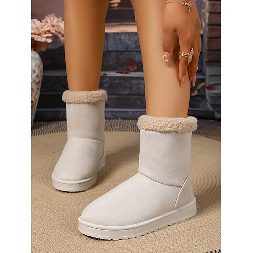 Damen Stiefel Schneestiefel Täglich Flacher Absatz Runde Zehe Lässig Wildleder Loafer Kamel Schwarz Weiß