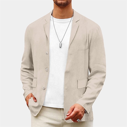 Herren Blazer Geschäft Cocktailparty Hochzeitsfeier Mode Lässig Frühling Herbst Polyester Einfach Tasche Knöpfe Bequem Einreihig Blazer Gelb Hellgrün Marineblau Braun Image