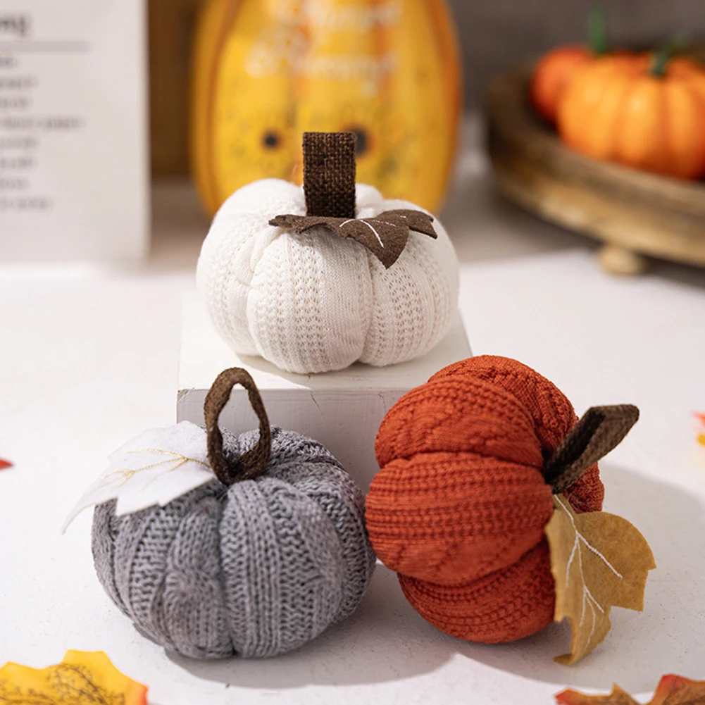 1 stücke Künstliche Kürbis Gestrickte Weiche Wolle Kürbis Ornamente Wiederverwendbar Für Home Thanksgiving Ernte Party Halloween Dekorationen Image