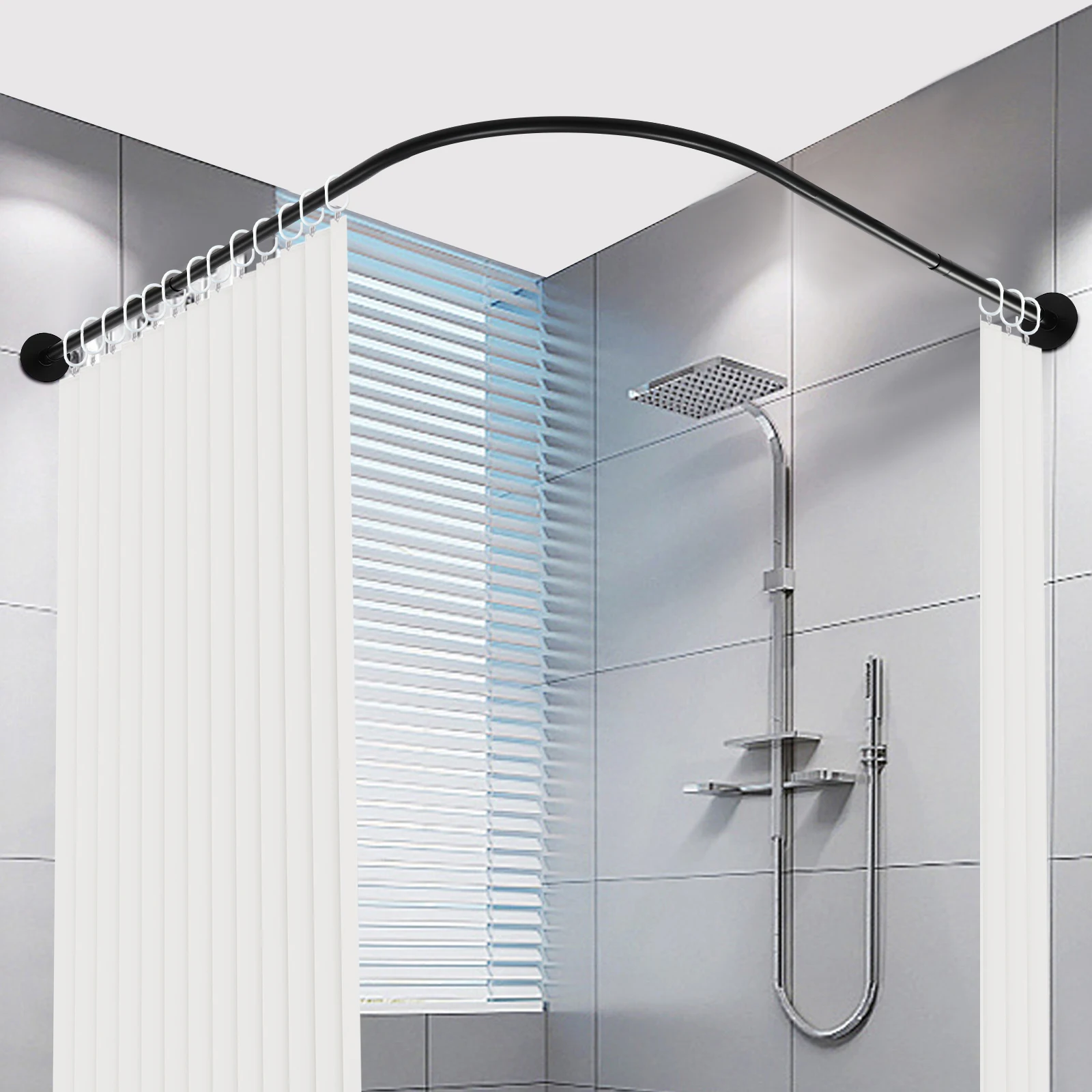 Duschvorhangschiene, L-förmig, verstellbare Eckbadewanne, Teleskopstange aus Edelstahl, ohne Bohren